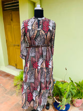 Gondola Brown Leaf Print Gown with Belt